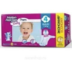 Детские подгузники, Helen Harper Baby размер 4. Maxi (7-18 кг) 62 шт